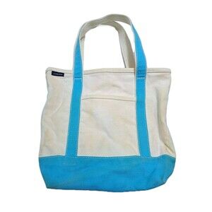 Lands End Boat Tote Aqua Blue Canvas Heavy Duty Bag Vintage Picnic Nautical